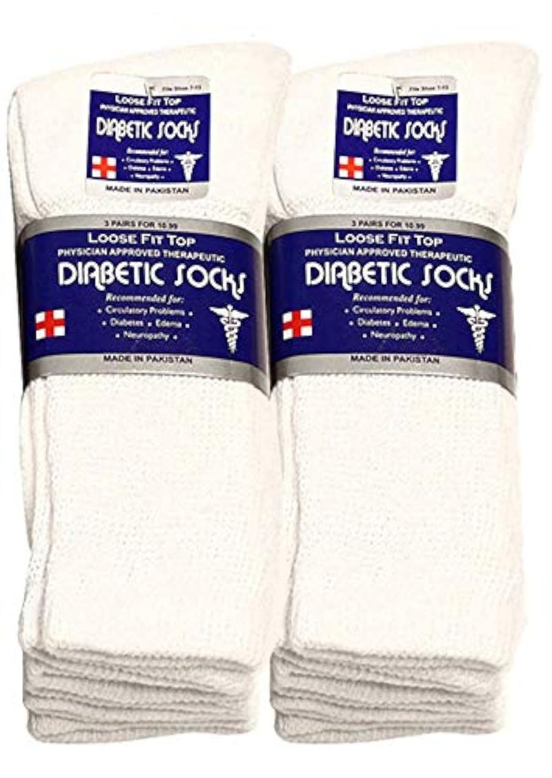 Falari Physicians Approved Diabetic Socks For Men Women Non-Binding Loose Top Wide Crew Length (6-Pack, White, 13-15) - Image 1